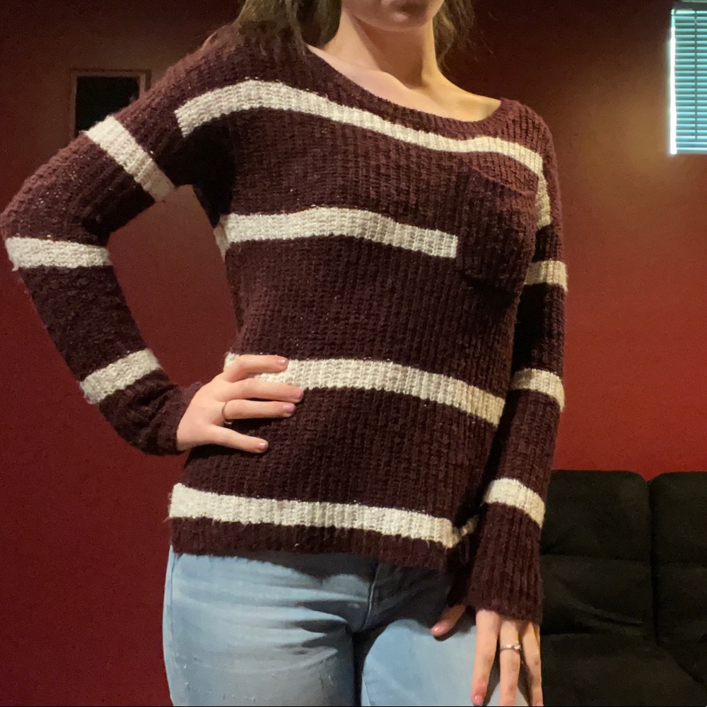 Maroon and white striped Sweater